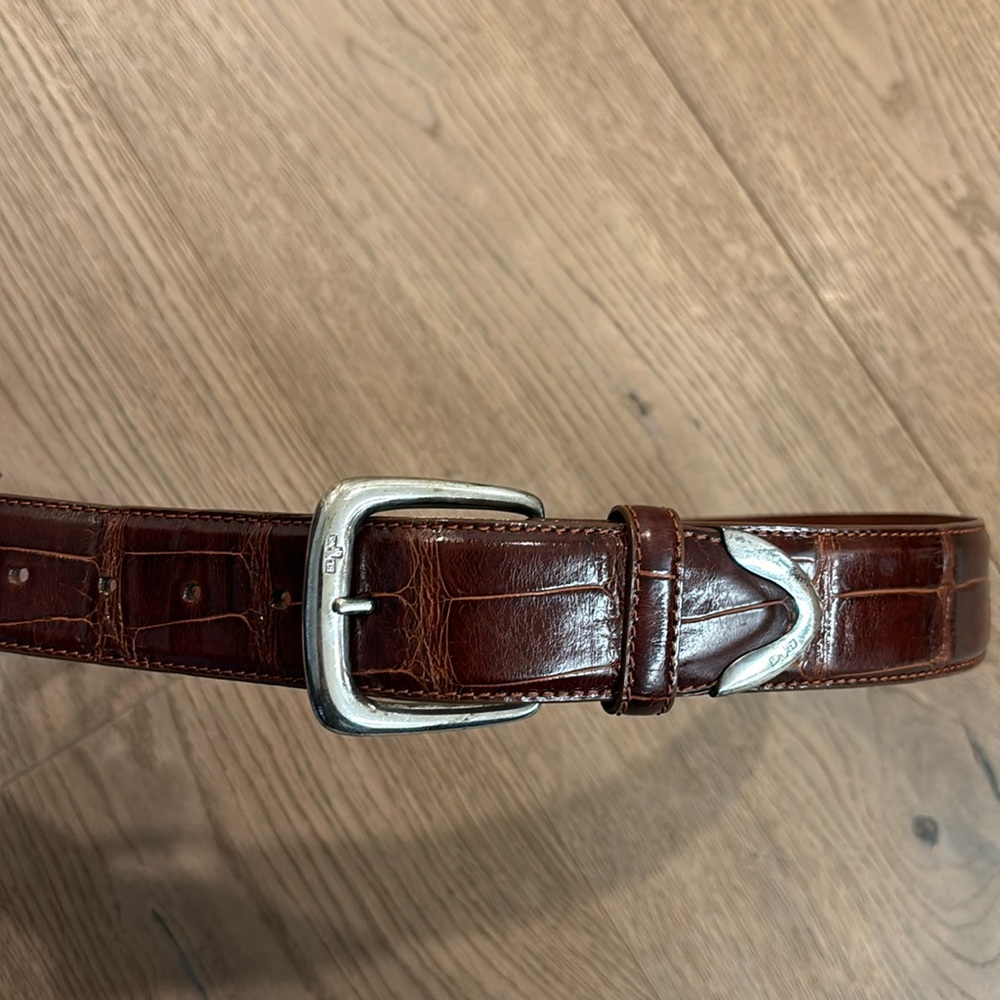 Ralph Lauren Brown Alligator Belt with silver tip and buckle